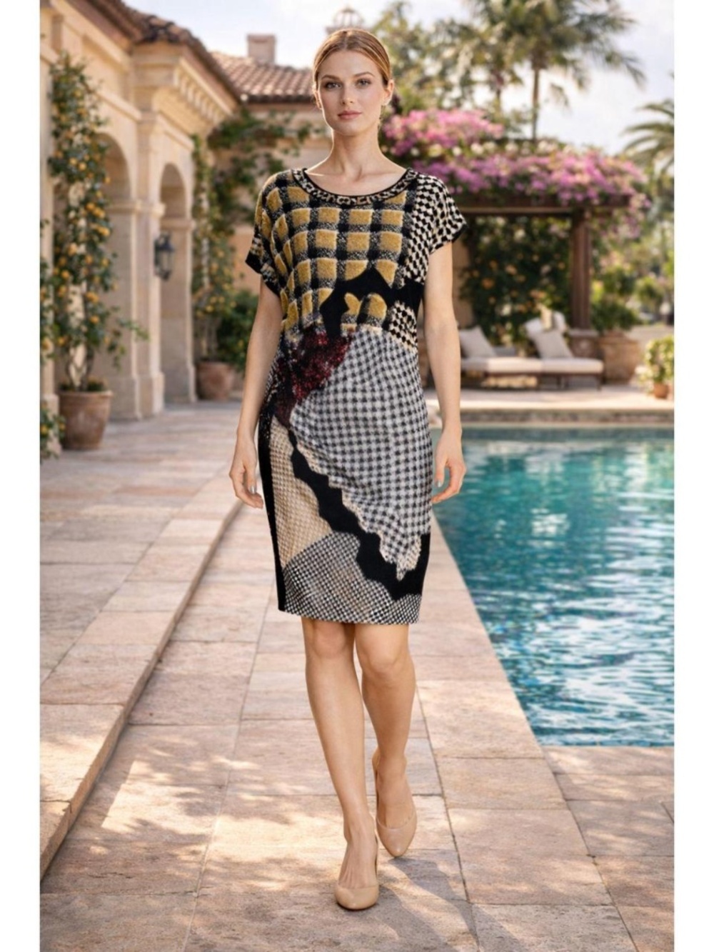 Etro Silk Sheath Dress 46 US 10 Mixed Print Embellished Neck Knee Length